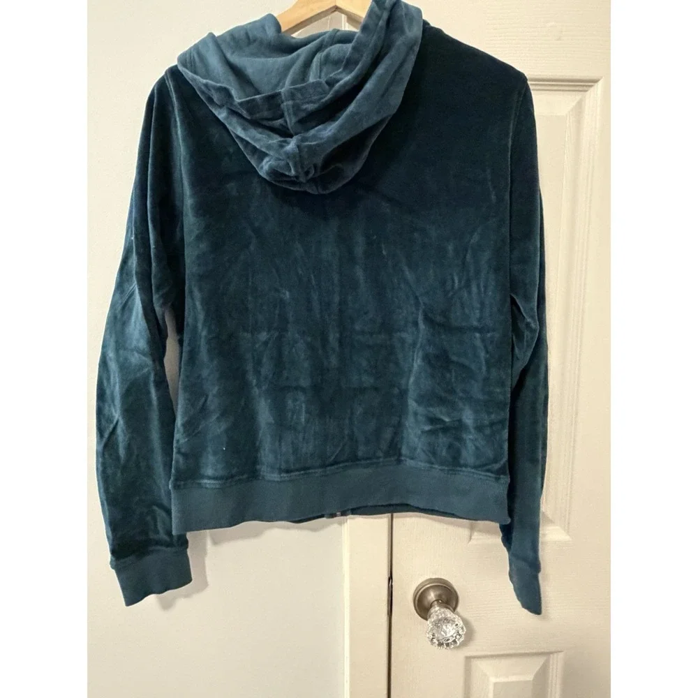 Pact XS 100% Organic Cotton Velour Full Zip Hoodie Blue Green Soft Outerwear 90s